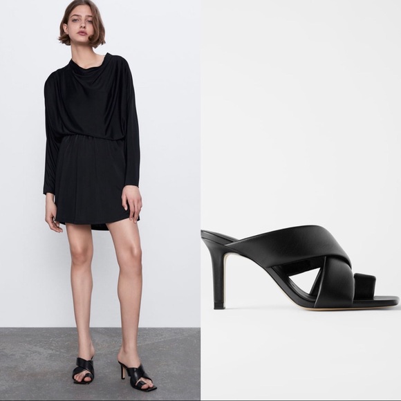 Zara Shoes Zara Padded Heeled Leather Sandals Black Poshmark